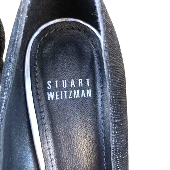 Stuart Weitzman Black Textured Leather Pointed Toe Pumps Size 7.5 Womens Heels - Picture 5 of 6
